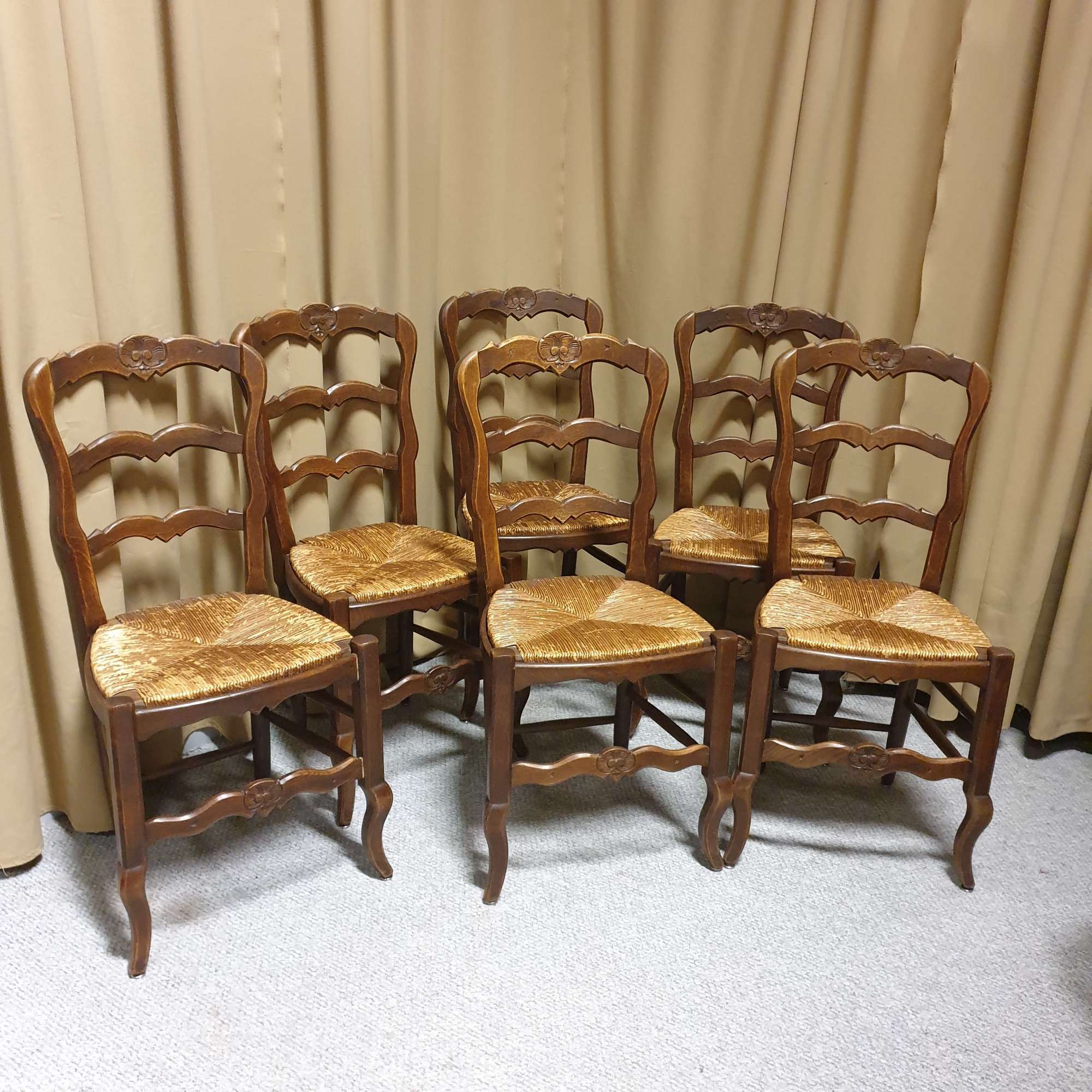 Very Good Set Of Six French Oak Kitchen Antique Dining Chairs