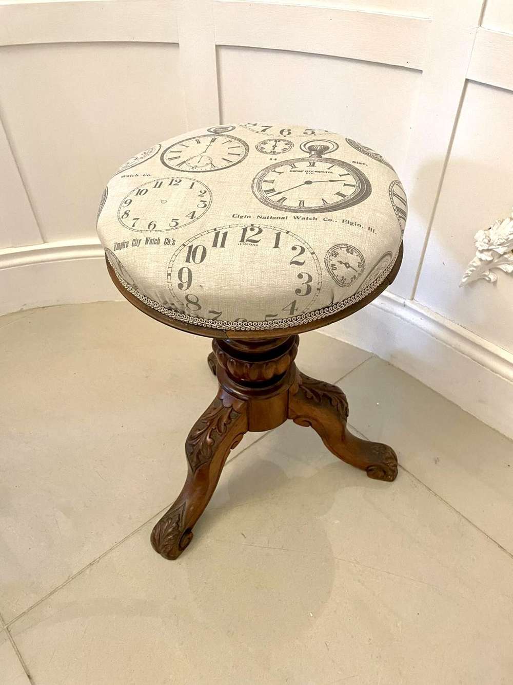 Antique Victorian Quality Carved Walnut Revolving Piano Stool