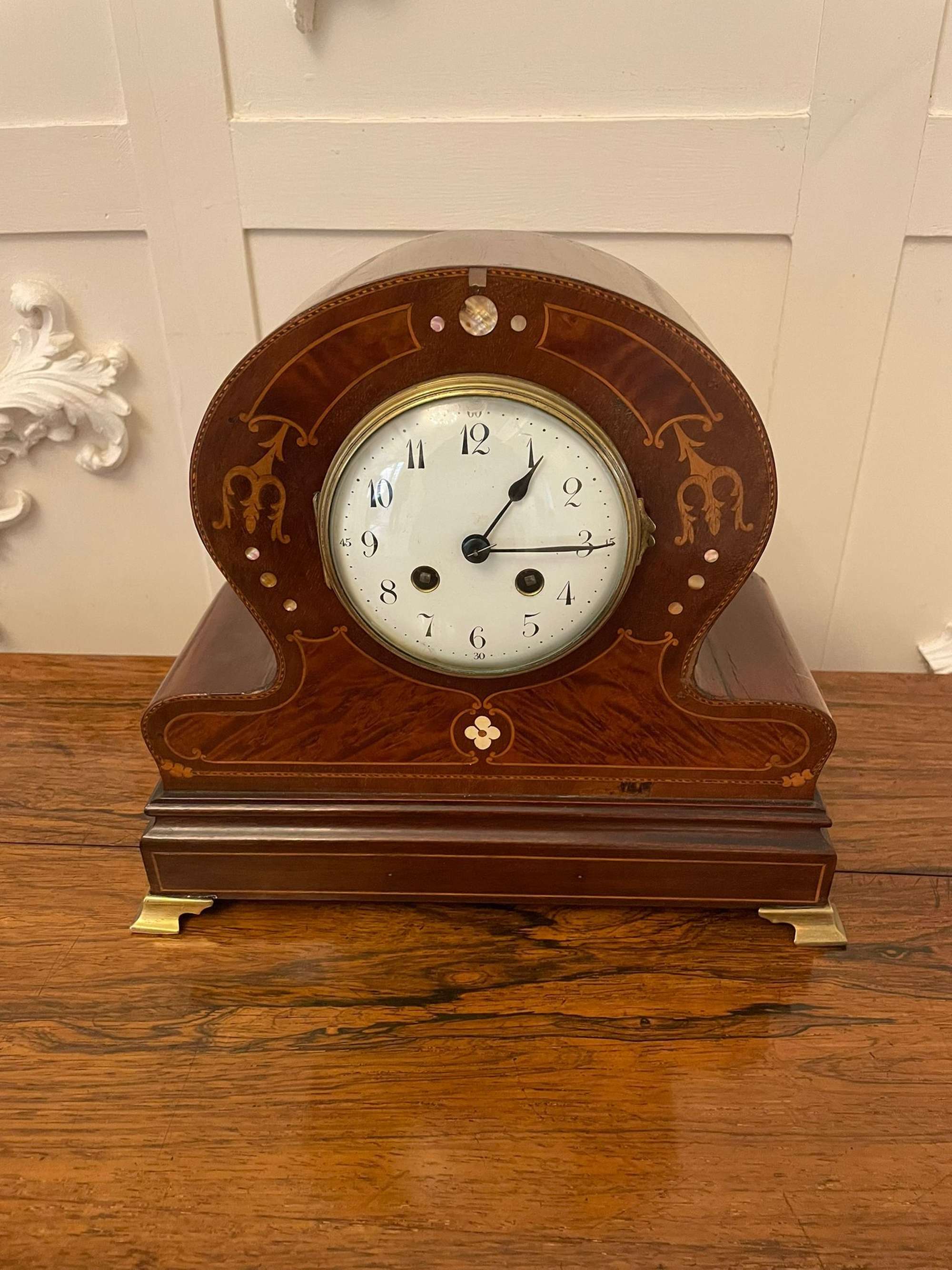 Quality Antique Victorian Mahogany Inlaid Mantle Clock