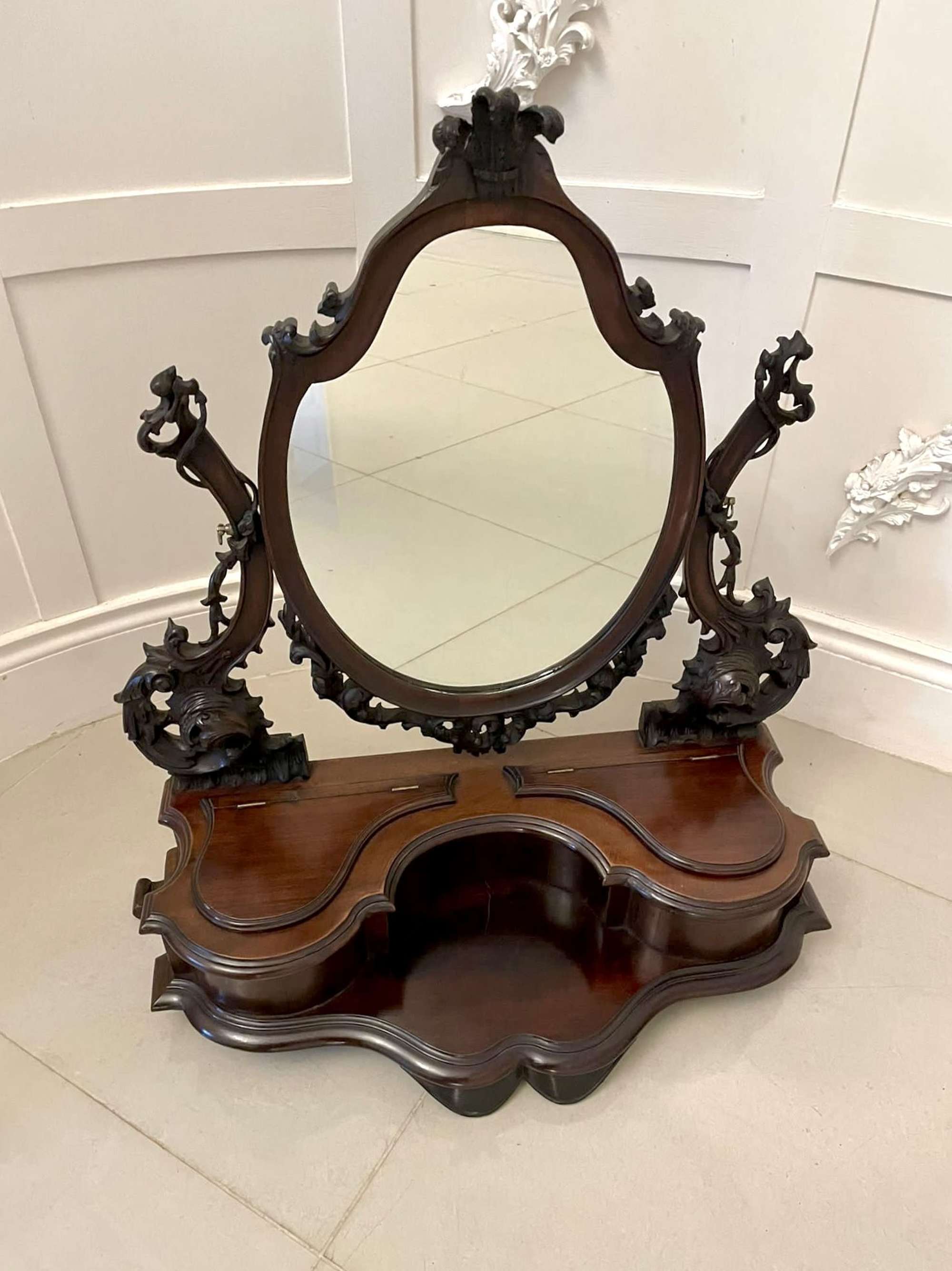 Outstanding Quality Antique Victorian Carved Mahogany Dressing Mirror
