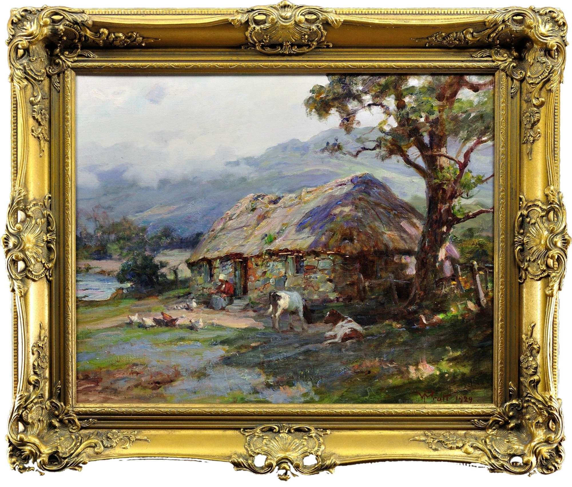William Pratt 1855-1936.Crofters Scottish Highlands 1929 Oil On Canvas. Framed.