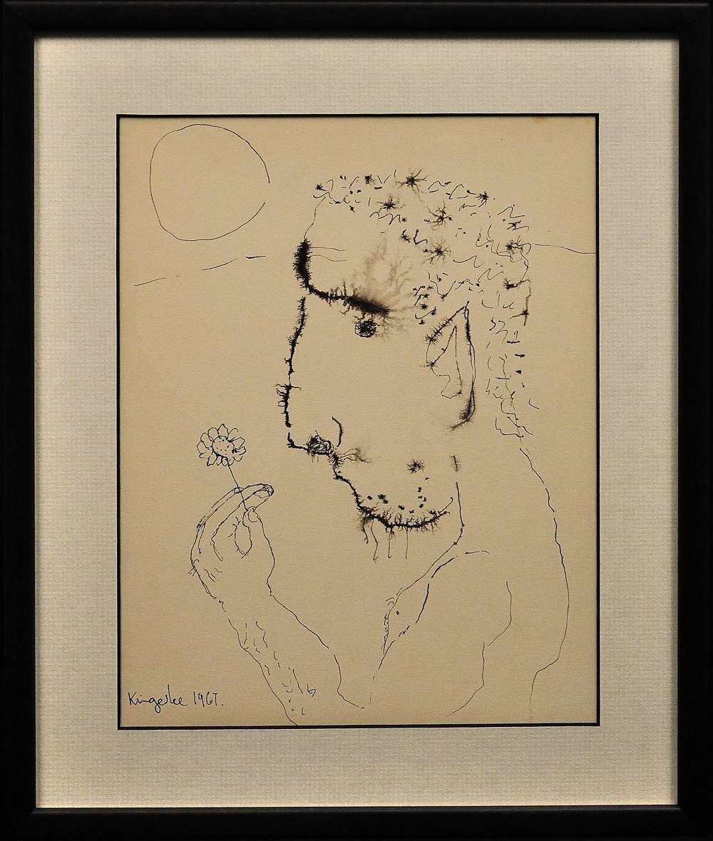 John Kingerlee. B.1936 . John, 1967. A Self Portrait. Framed Ink On Paper Drawing.