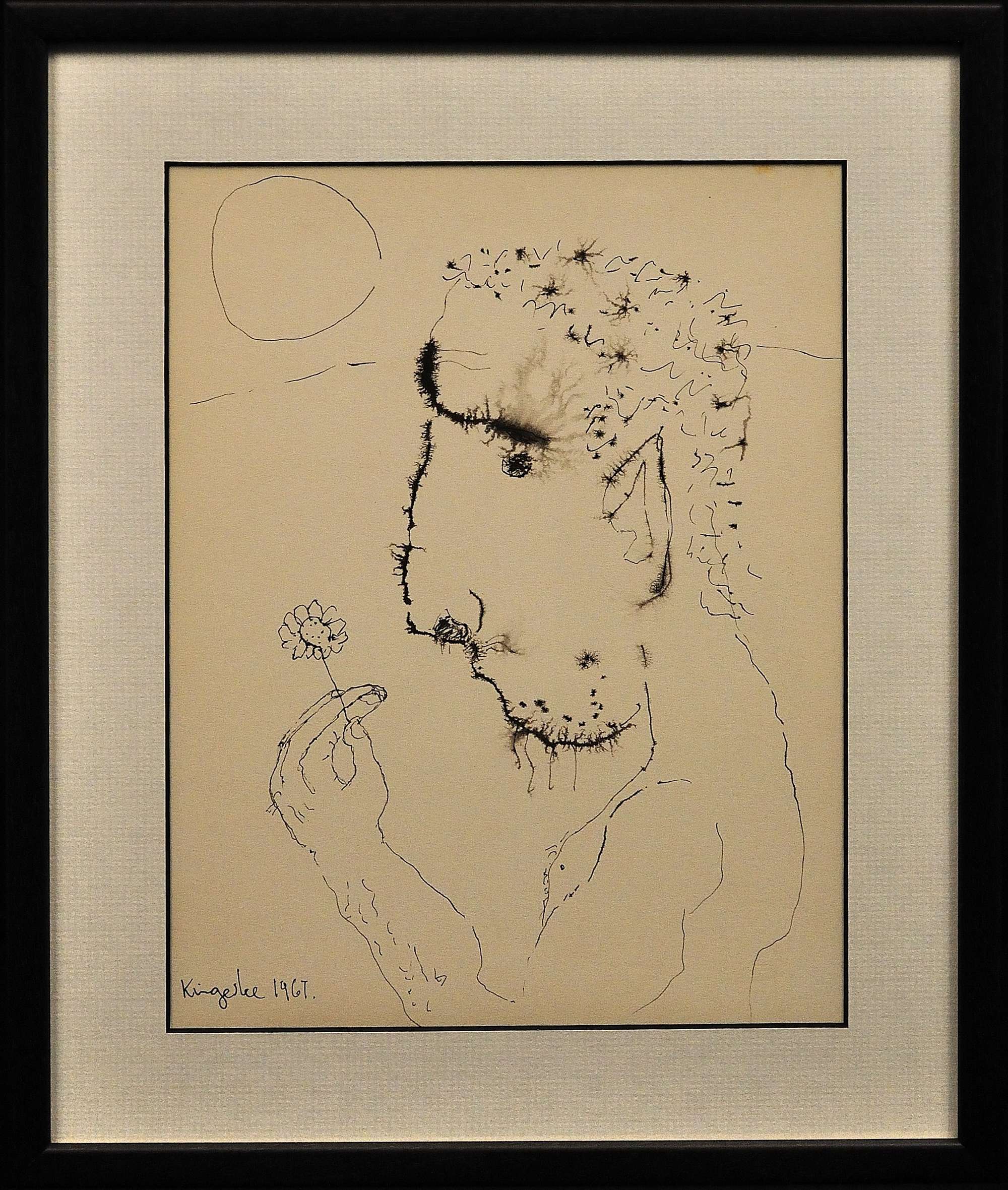 John Kingerlee. B.1936 . John, 1967. Ink & Paper Drawing. Framed.