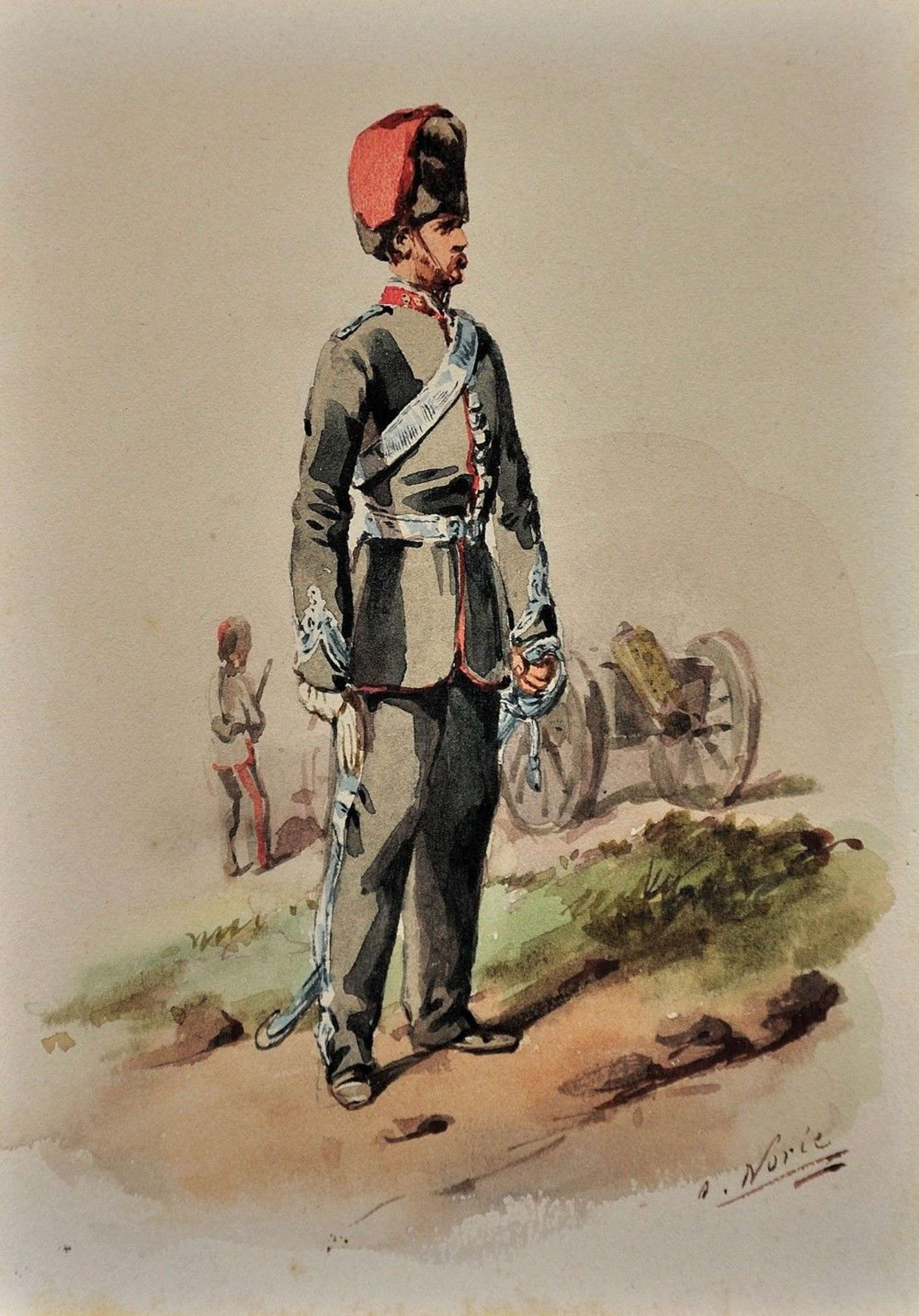 Orlando Norie 1832 - 1901. Royal Canadian Horse Artillery. Framed Watercolour