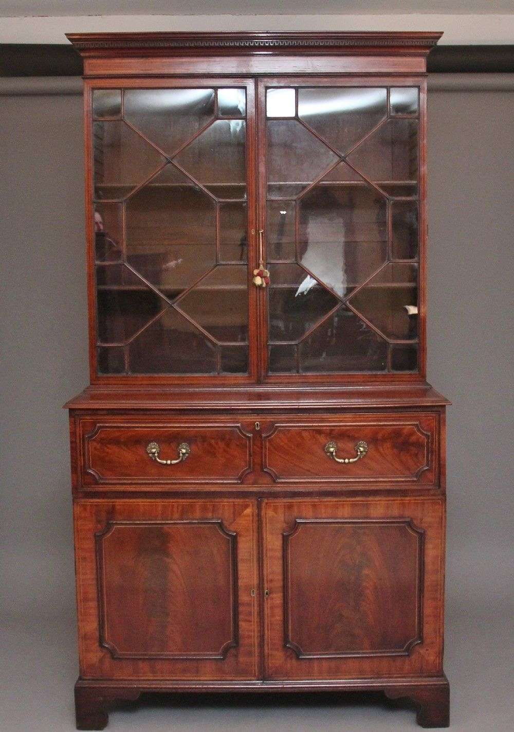 Early 19th Century Flame Mahogany Secretaire Antique Bookcase