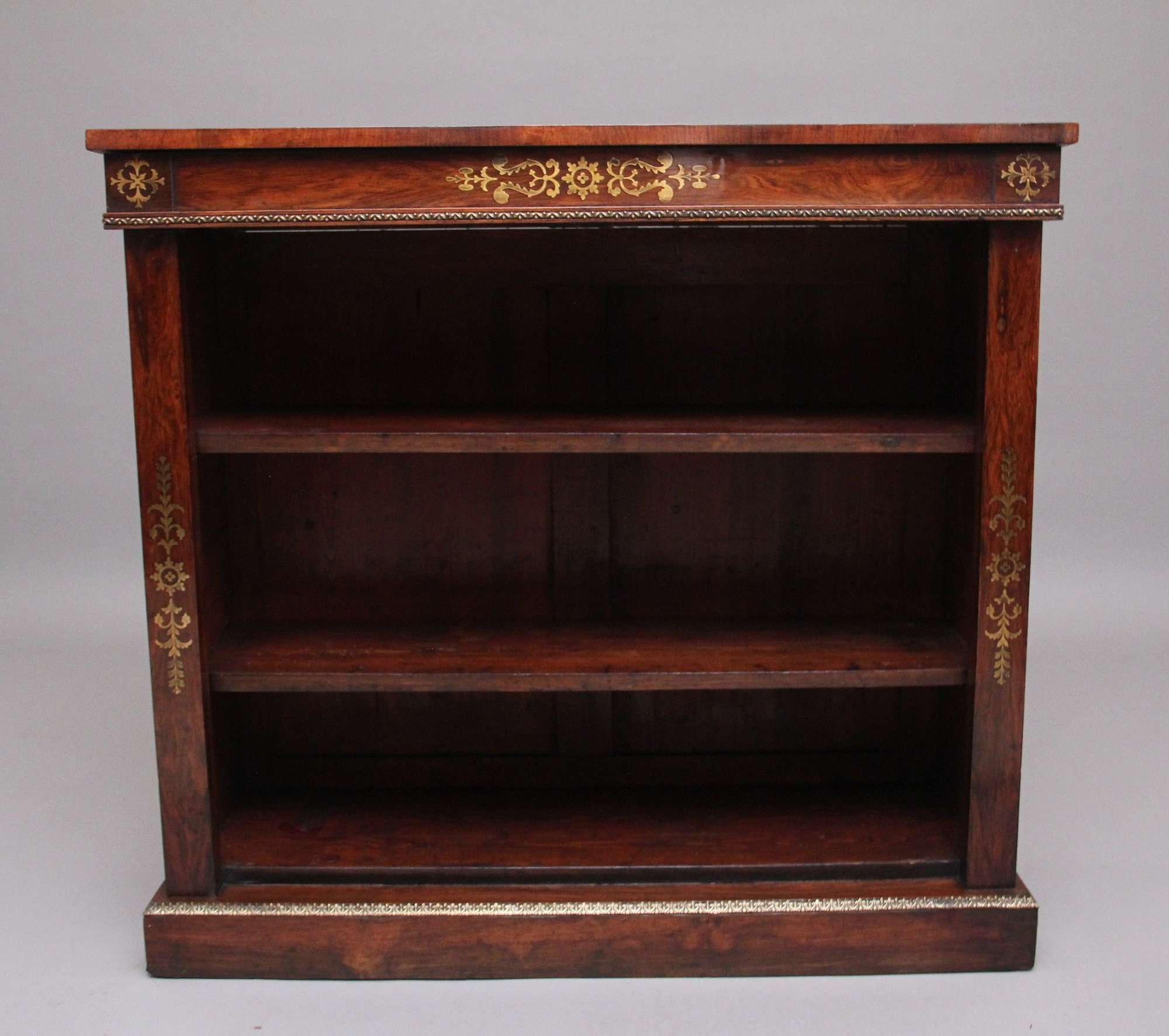 Early 19th Century Rosewood And Brass Inlaid Open Antique Bookcase