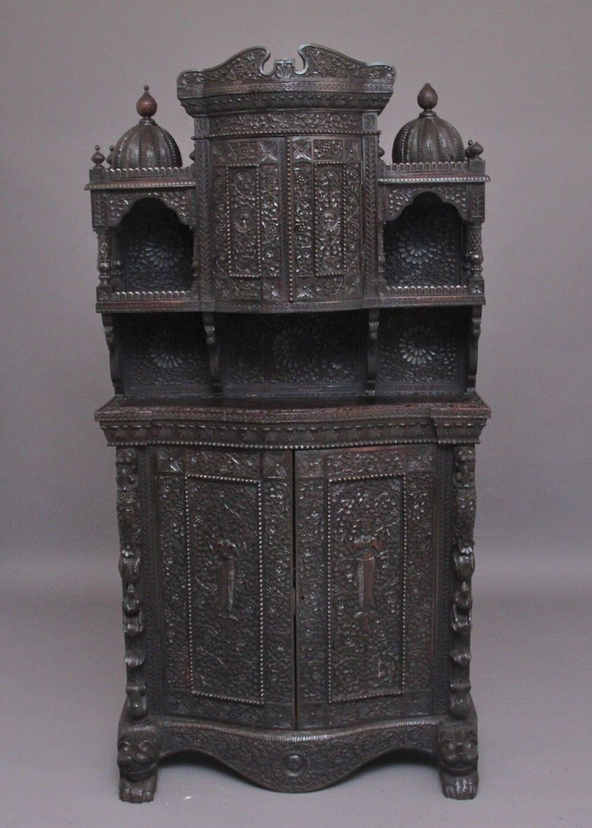 19th Century Carved Anglo - Indian Cabinet