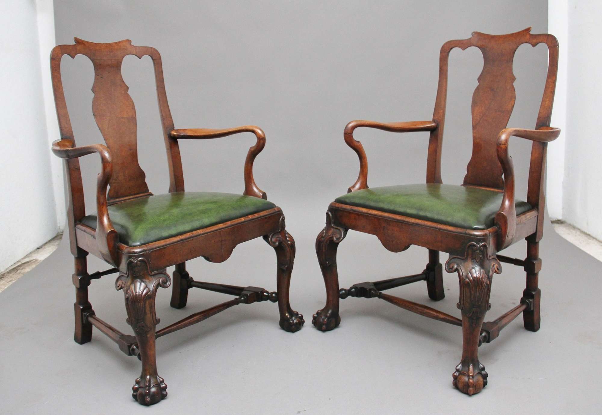 Pair Of 19th Century Walnut Antique Armchairs