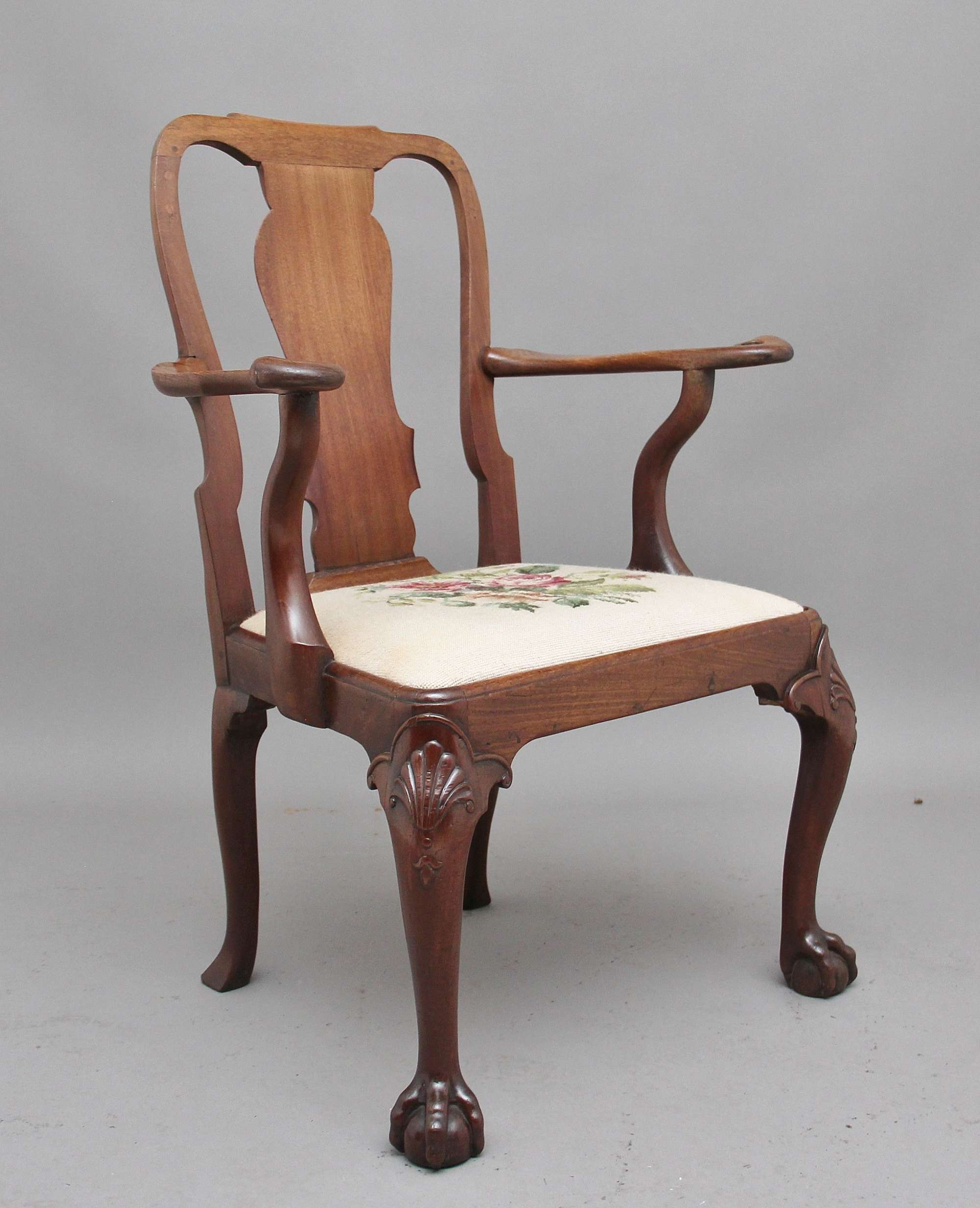 18th Century Walnut Open Antique Armchair