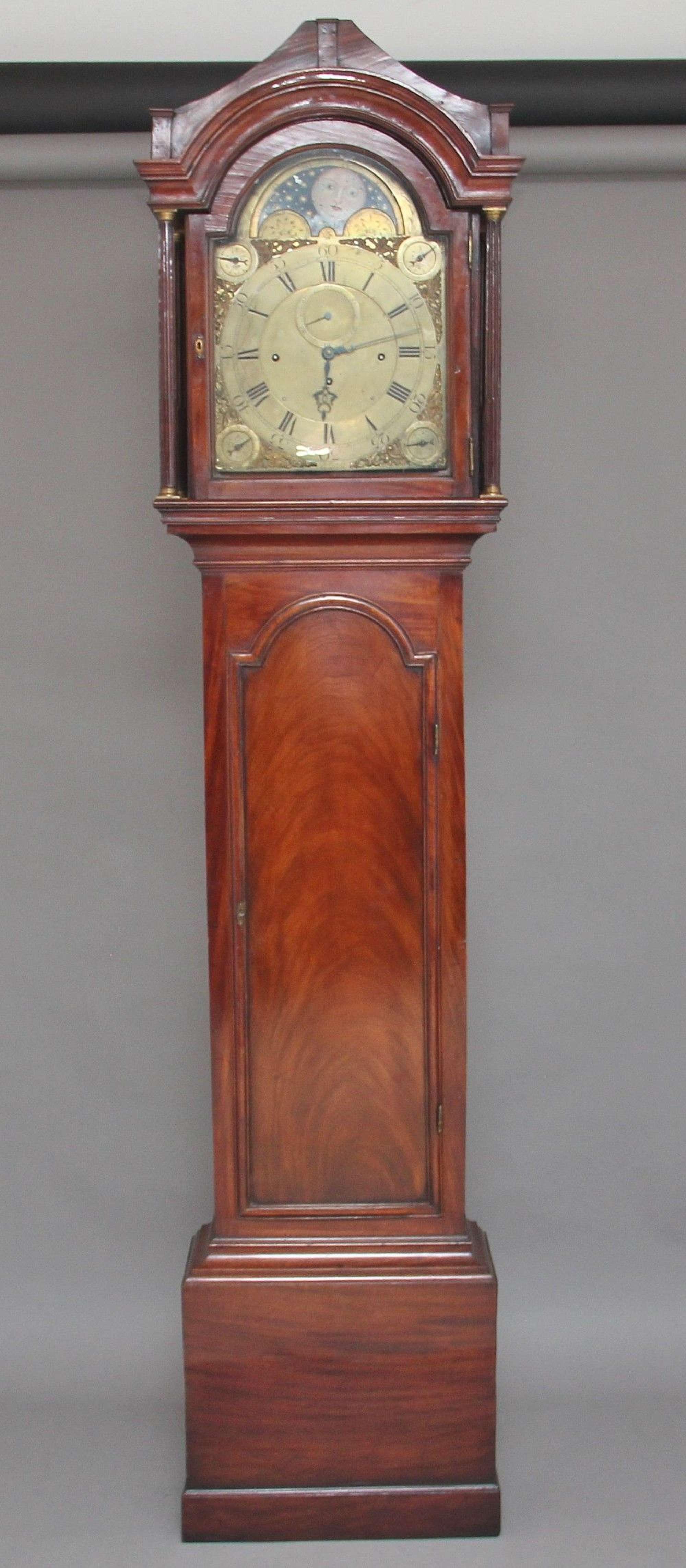 18th Century Mahogany Antique Longcase Clock By John Wood Of Grantham