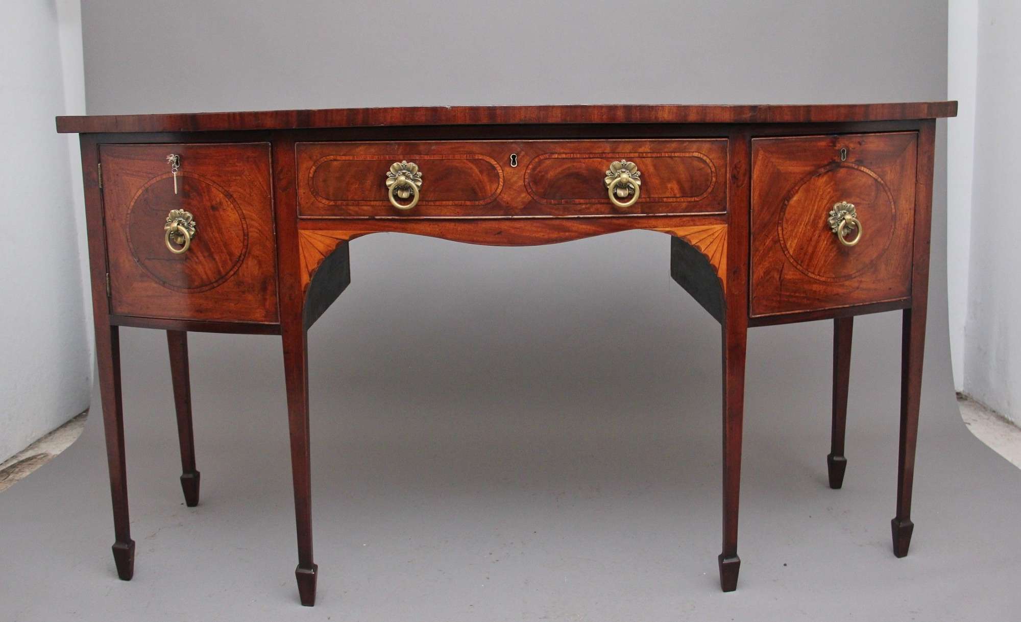 Early 19th Century Inlaid Mahogany Bow Front Antique Sideboard