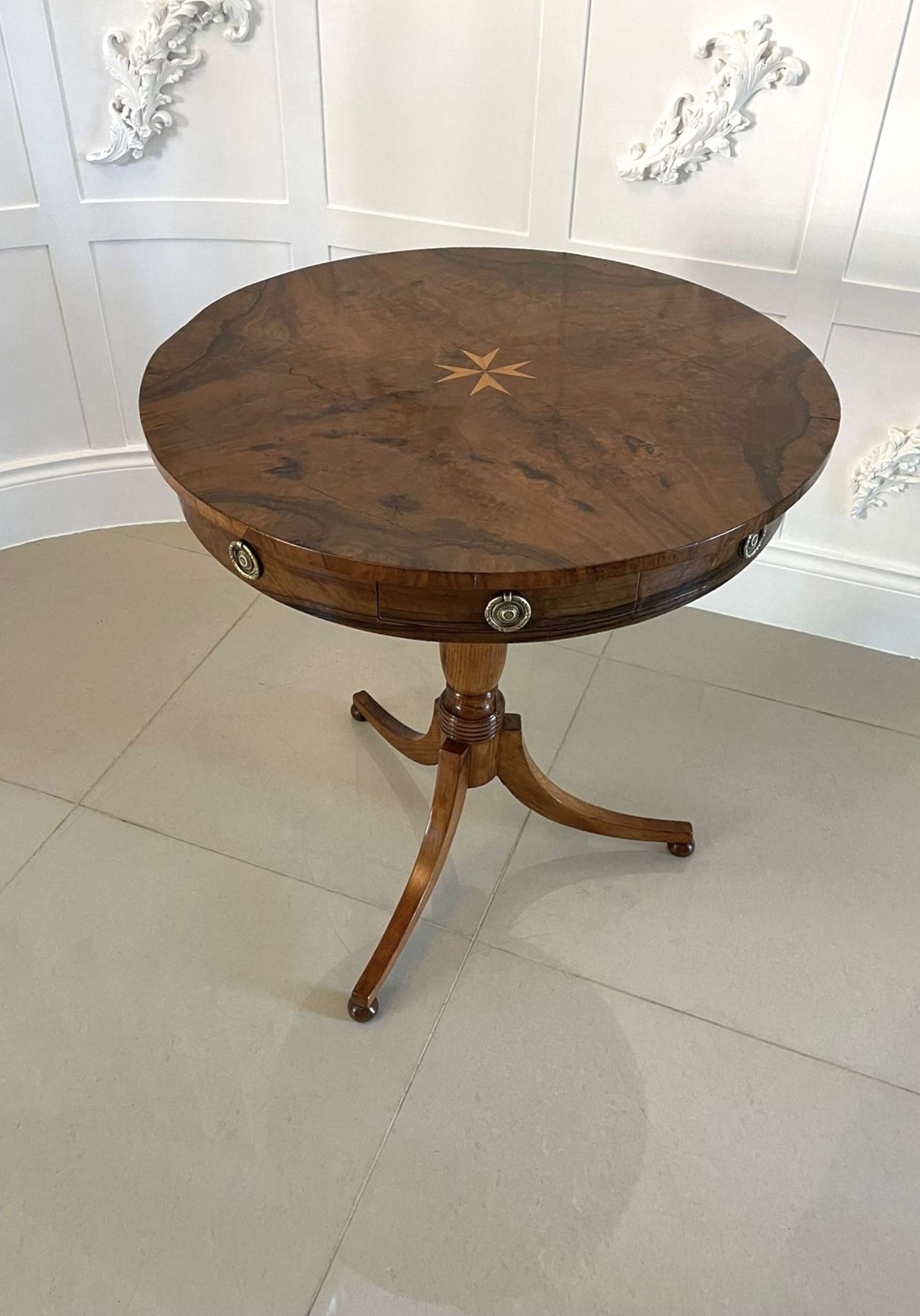 Rare Antique Victorian Quality Olive Wood Circular Drum Table