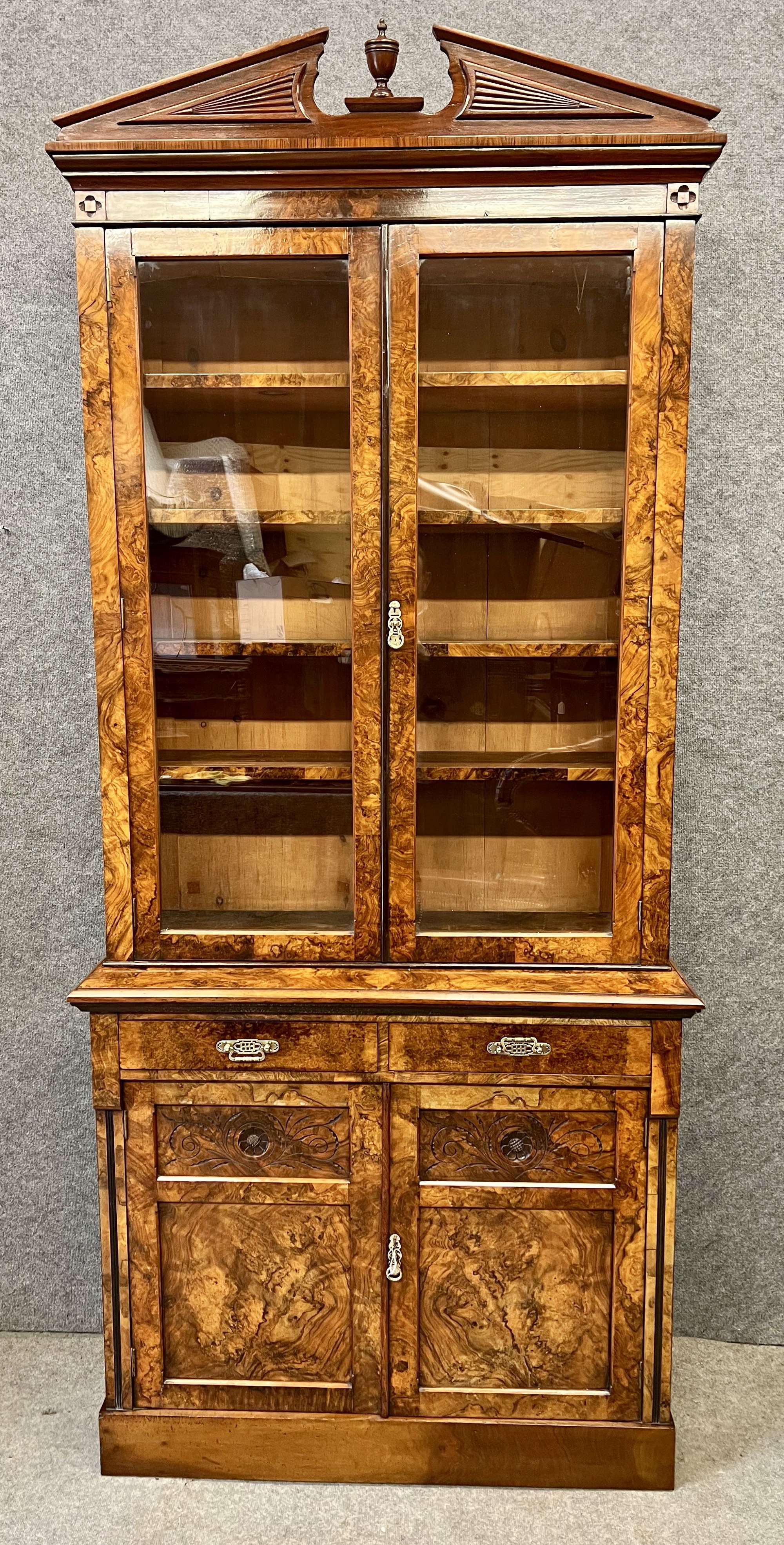 Good Quality Victorian Burr Walnut Antique Bookcase