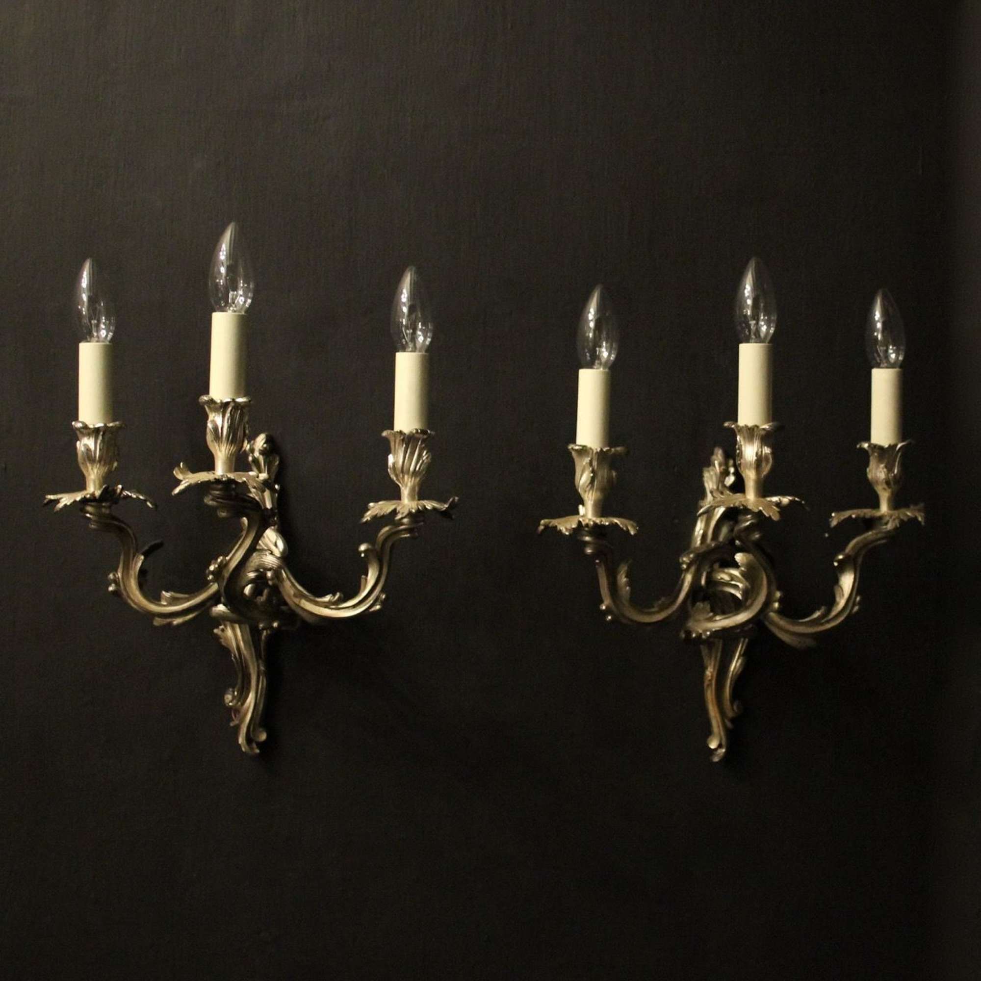 French Silver Gilded Bronze Antique Wall Sconces