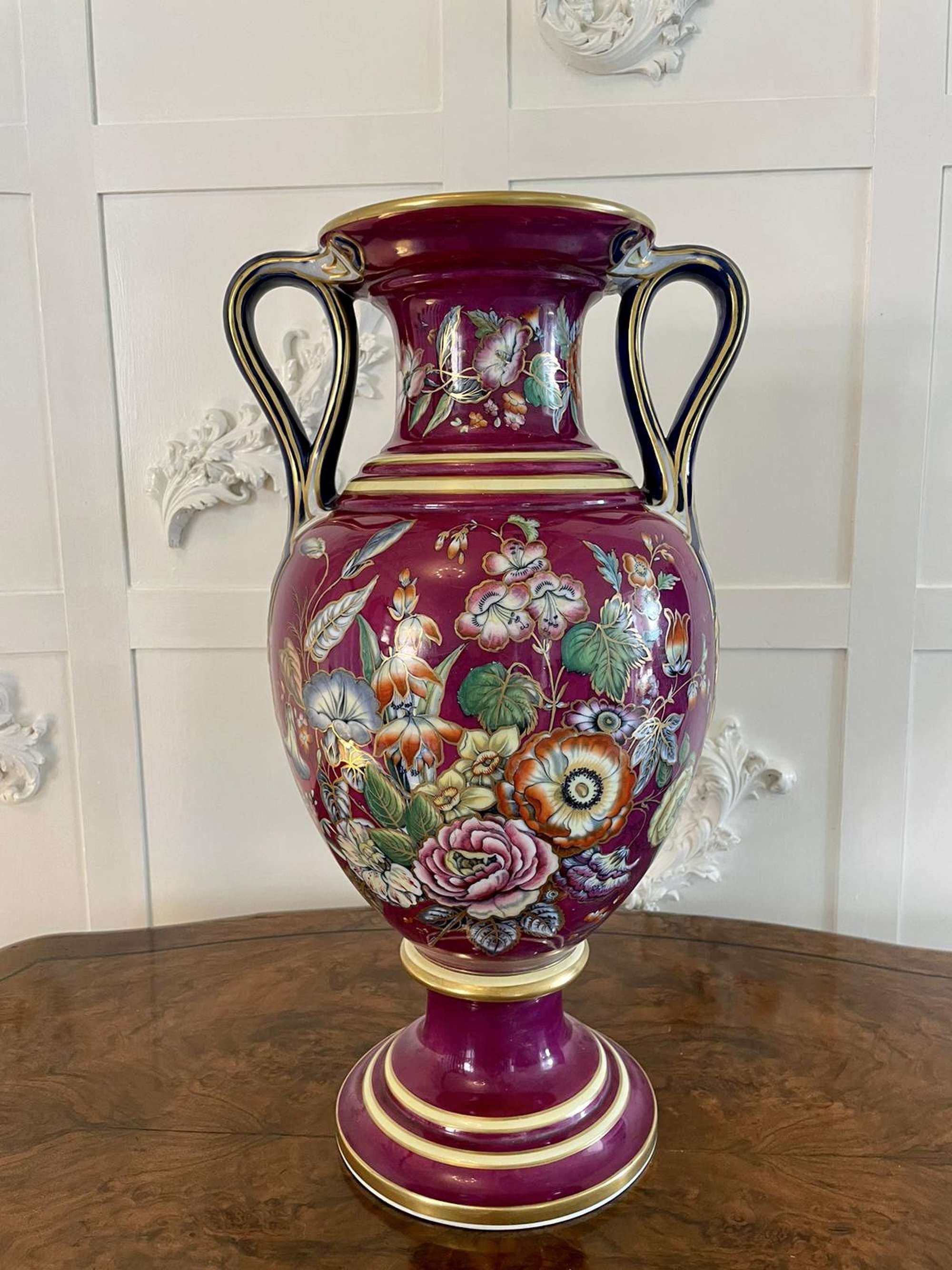 Exceptional Large Staffordshire Porcelaneous Twin Handled Vase