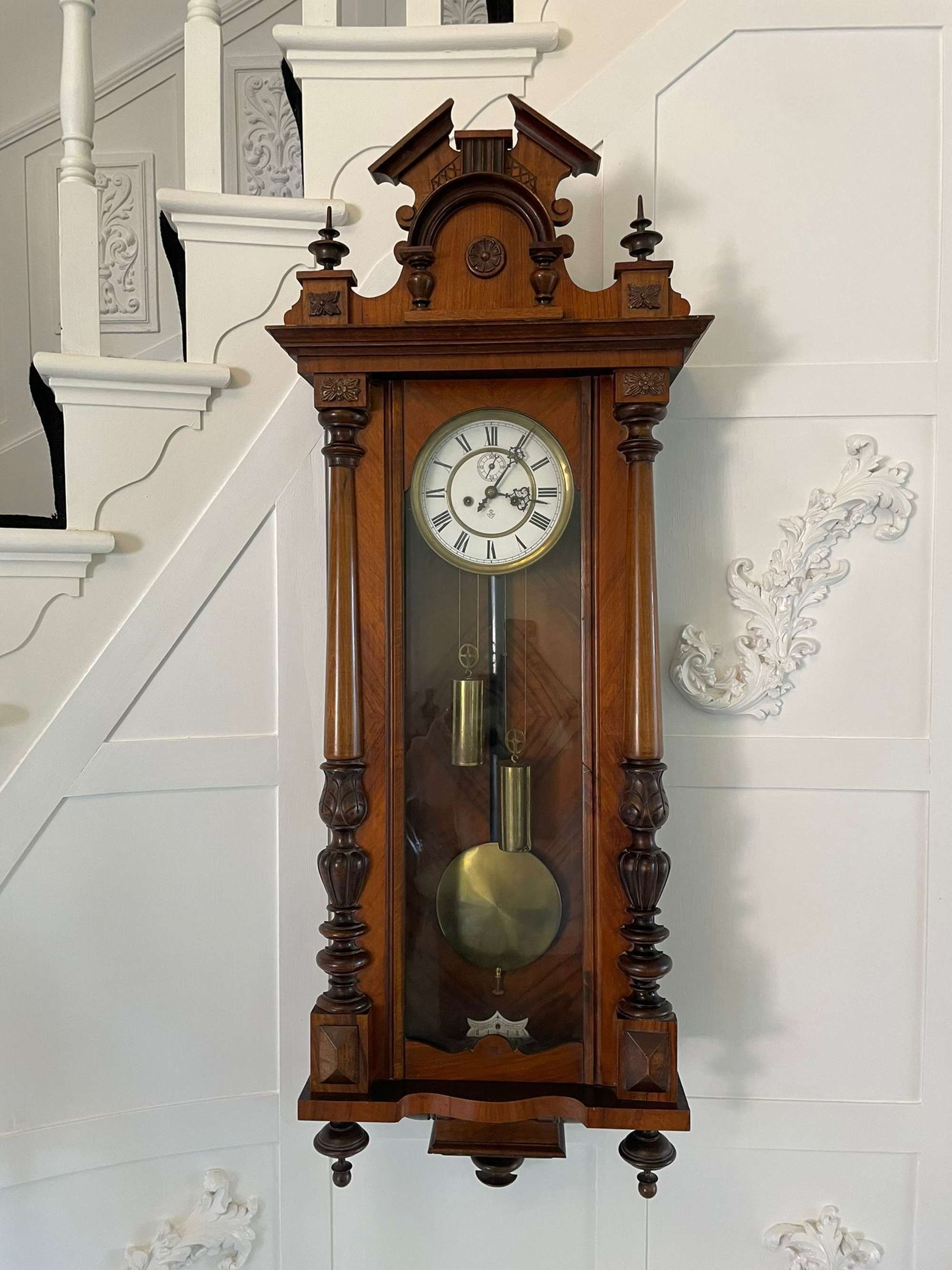 Antique Victorian Quality Carved Walnut Vienna Wall Clock