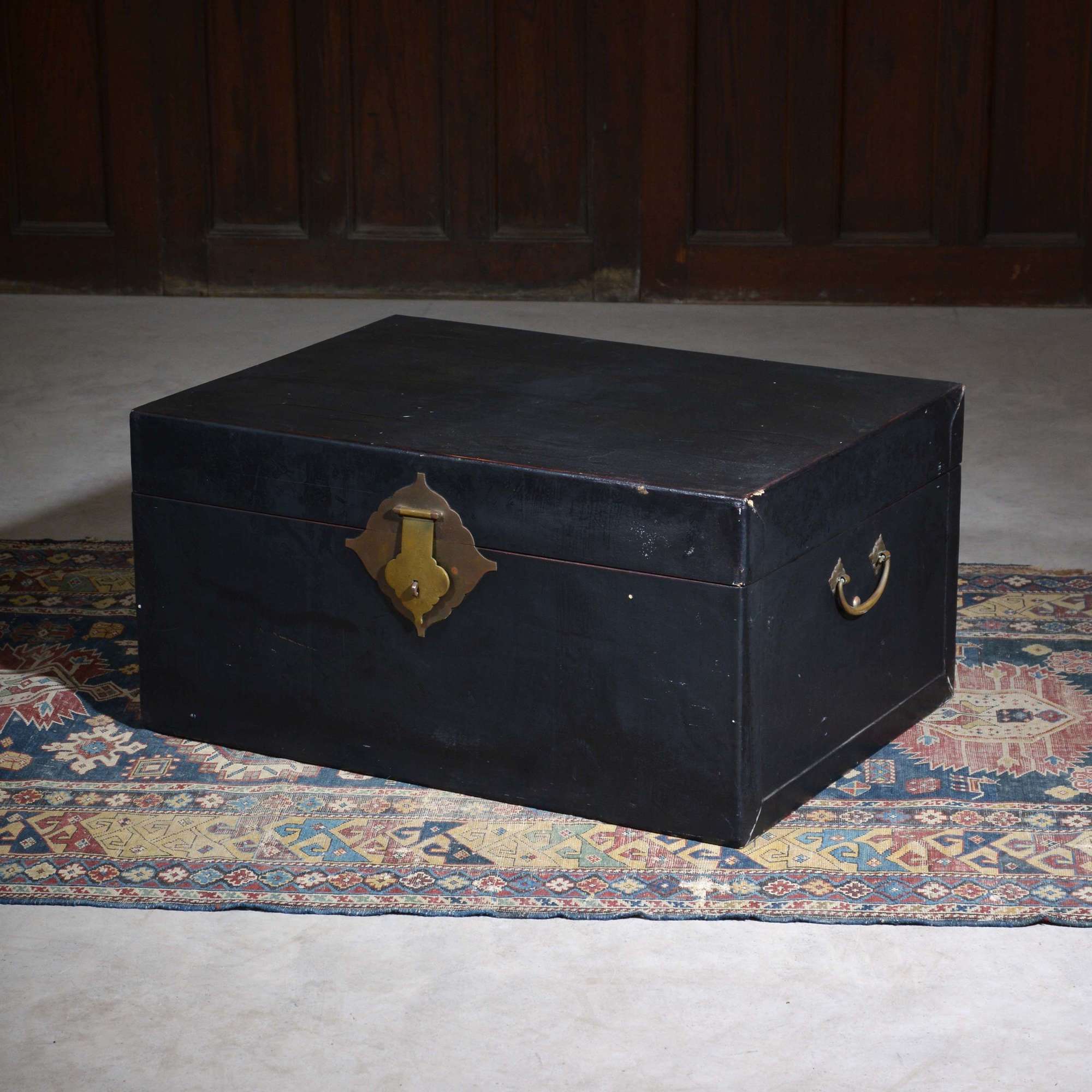 Chinese black lacquer leather trunk