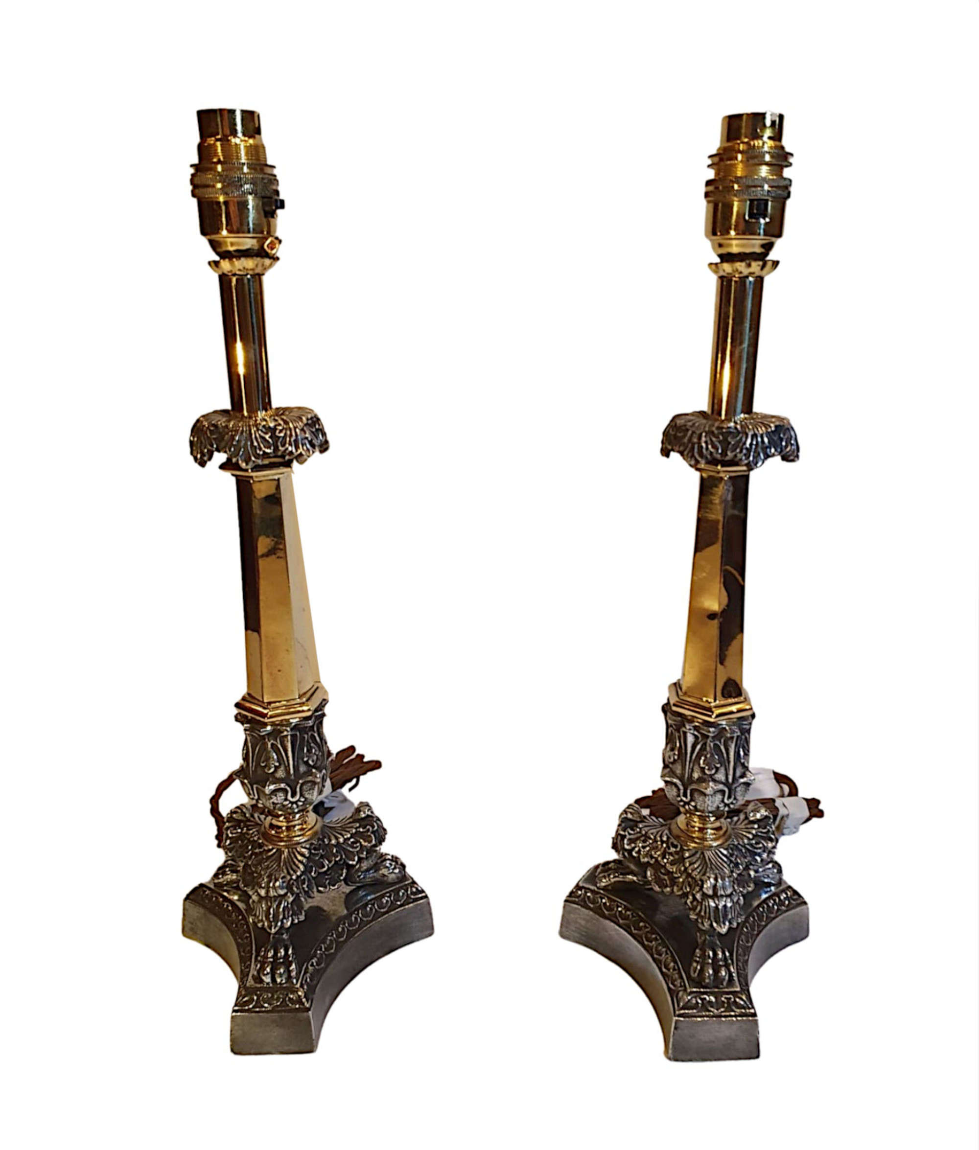 Pair 19th Century Empire Style Candlesticks Converted To Antique Table Lamps