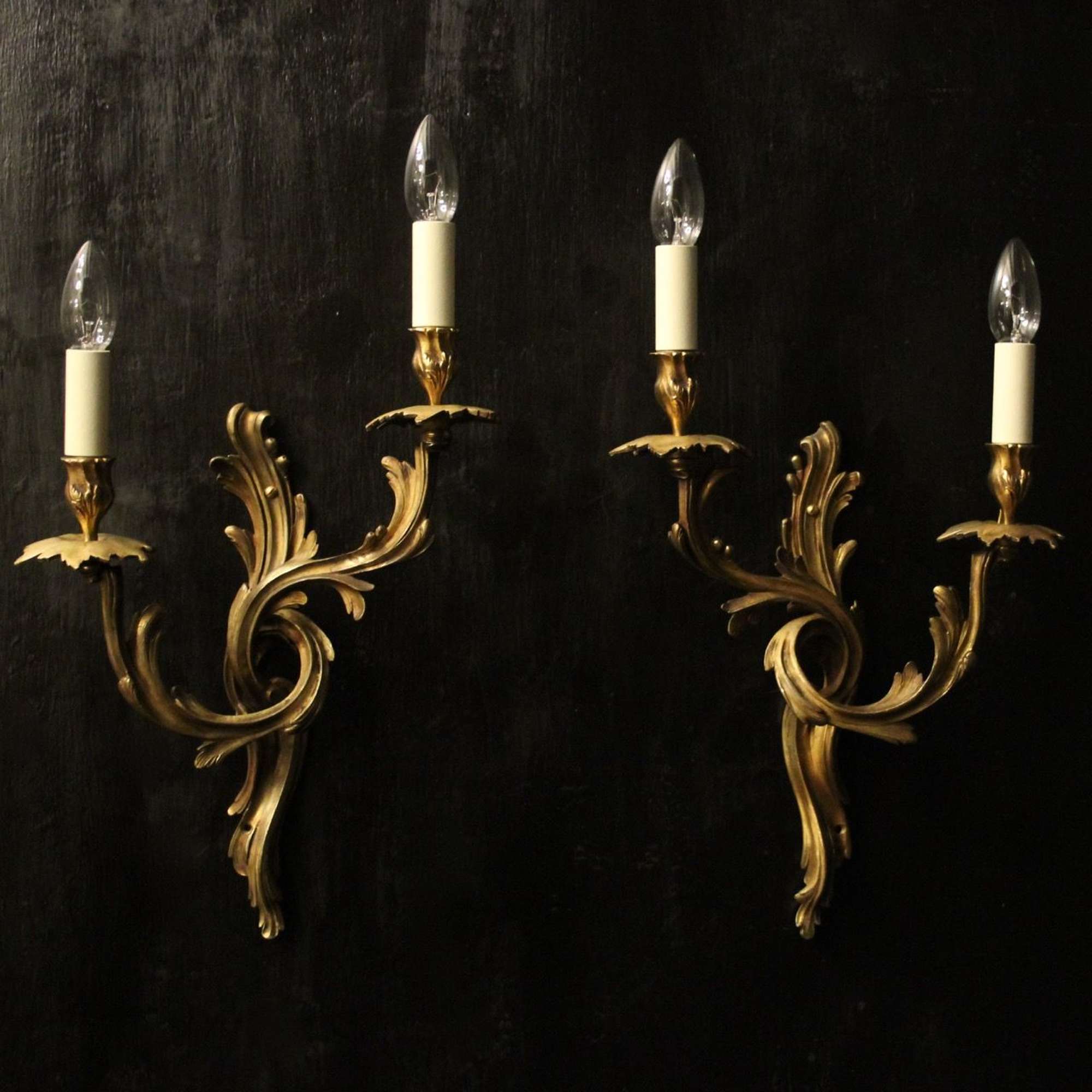 French Pair Of Bronze Antique Wall Sconces