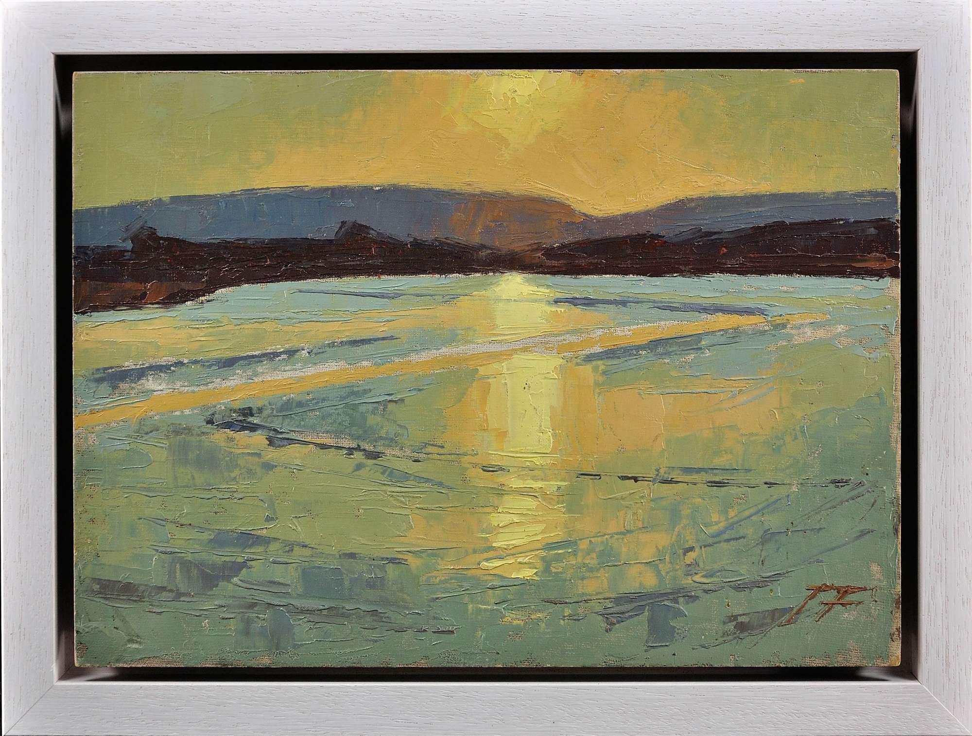 James Fry. English.1911 - 1985. Poole Harbour, Purbeck Hills, Dorset. Framed Oil.
