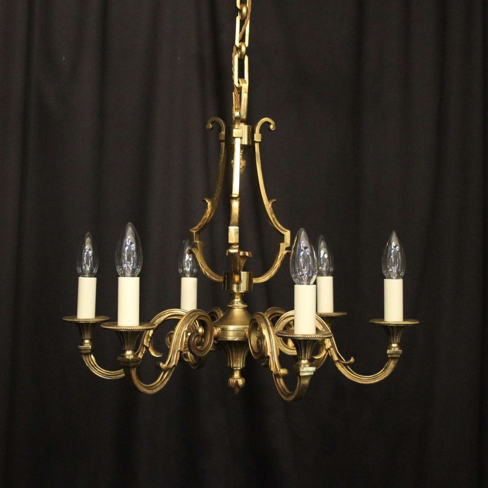 French Gilded Brass 6 Light Chandelier