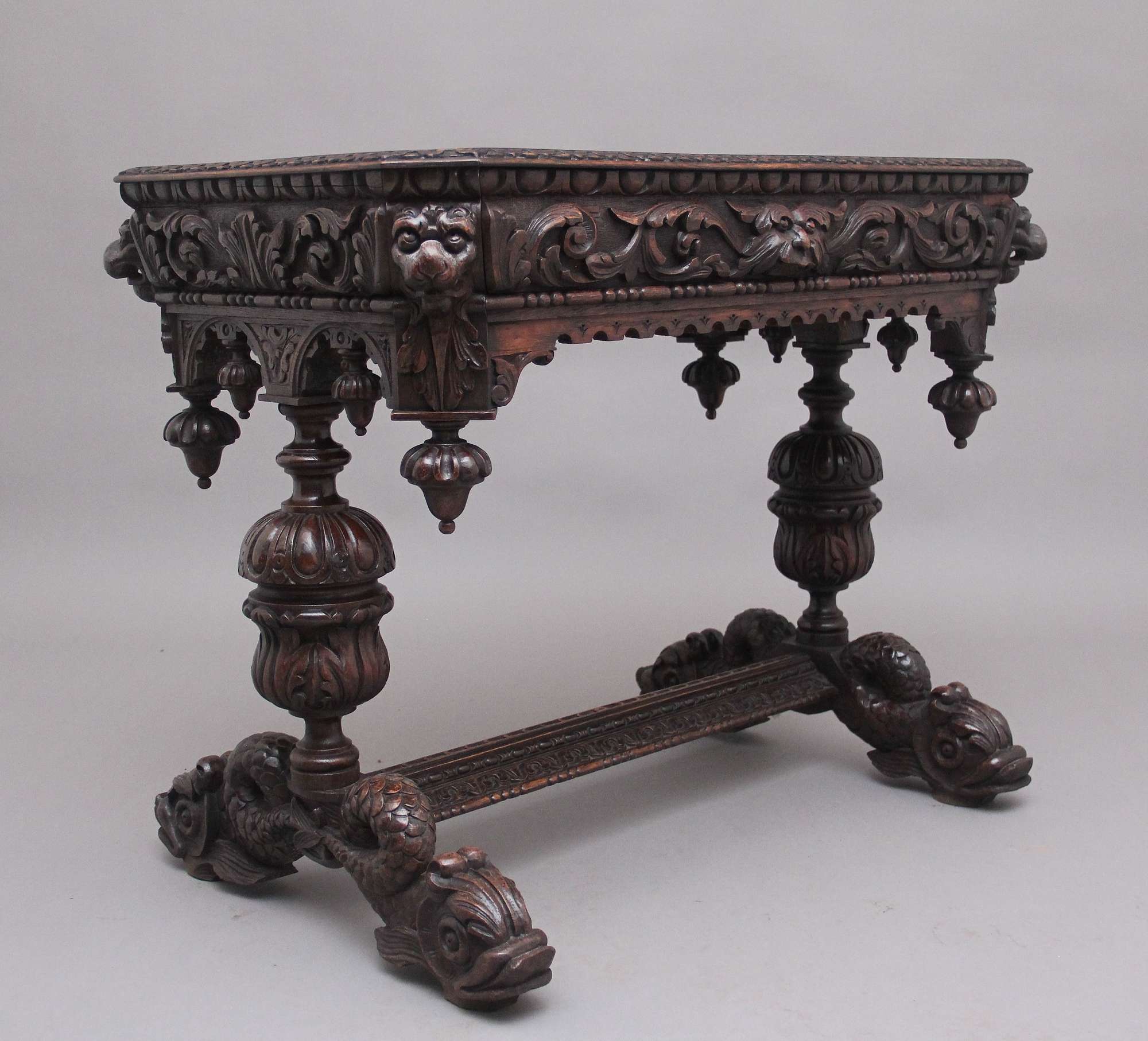 19th Century Carved Antique Oak Table