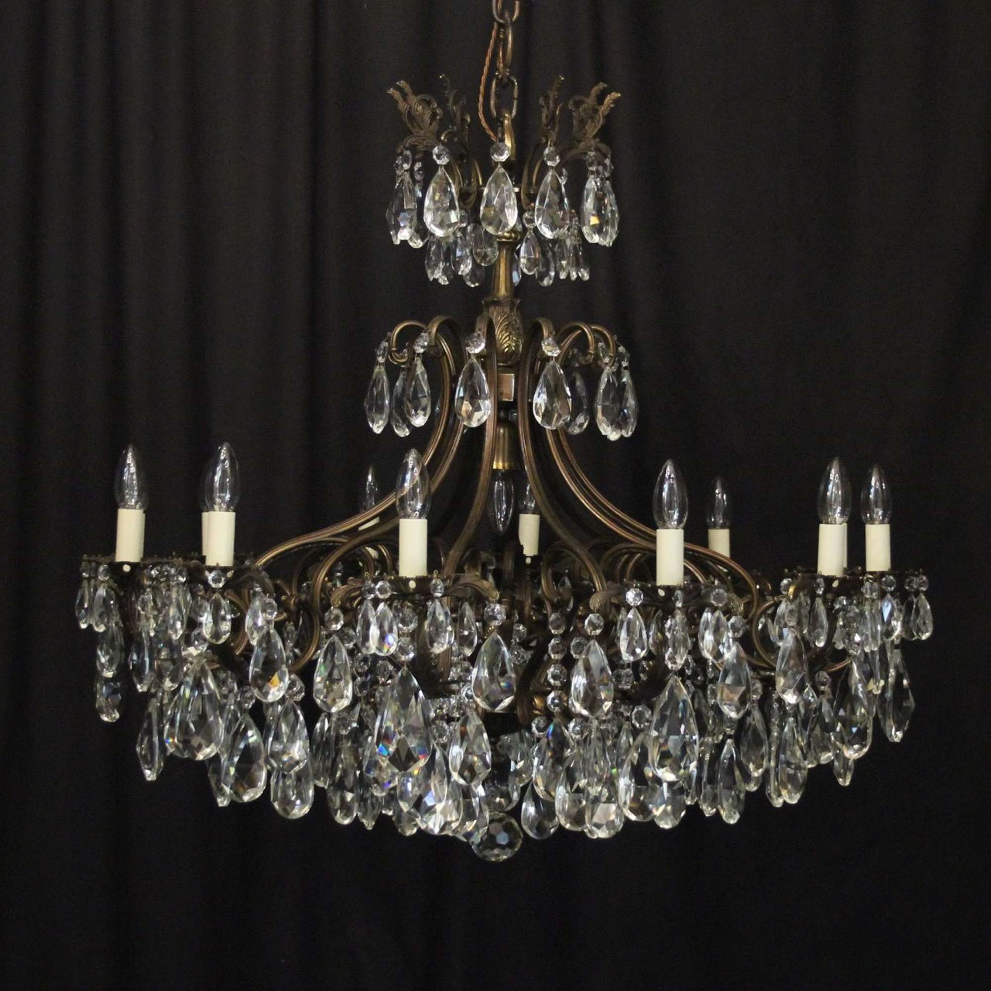 Italian Large Pair Of Crystal Antique Chandeliers 