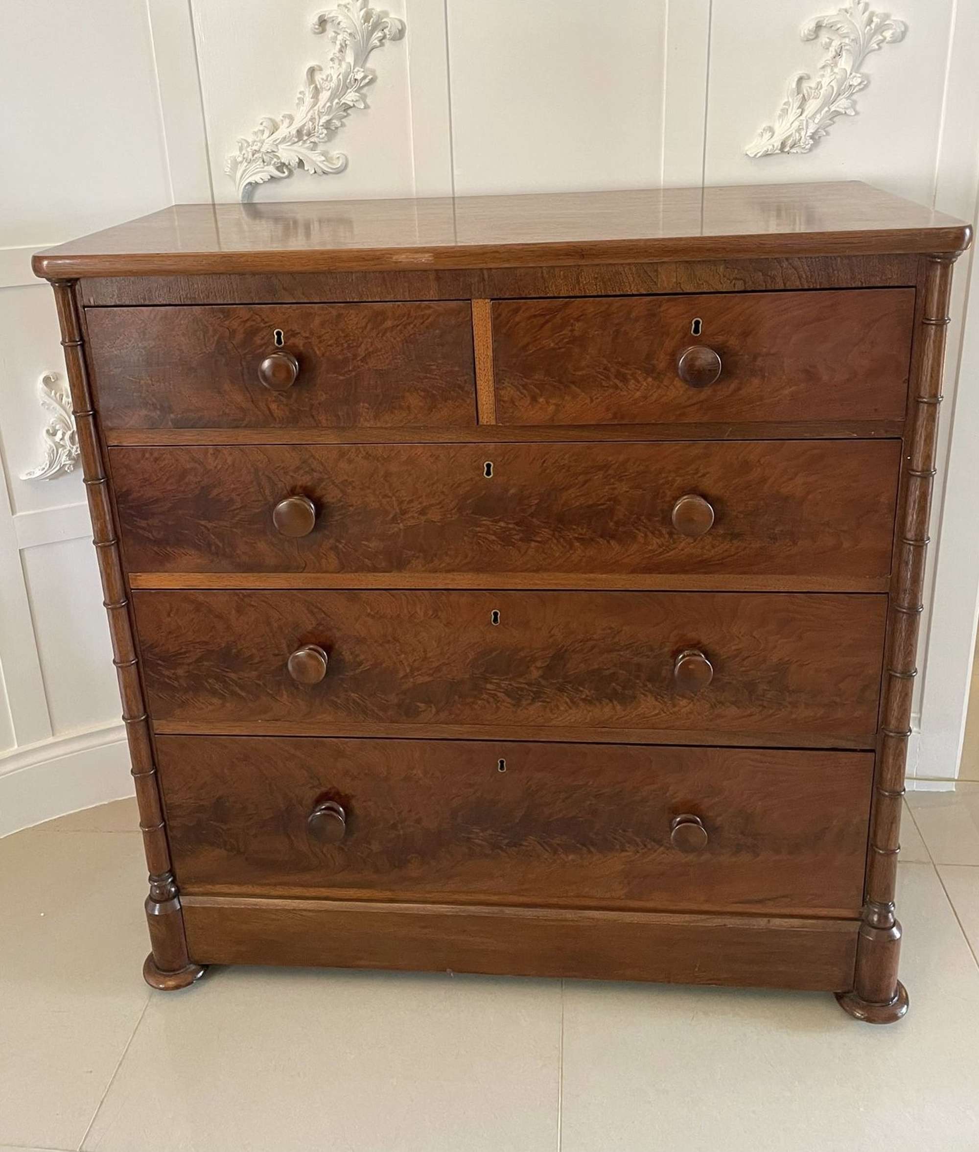 Unusual Antique Victorian Quality Walnut Chest Of Drawers