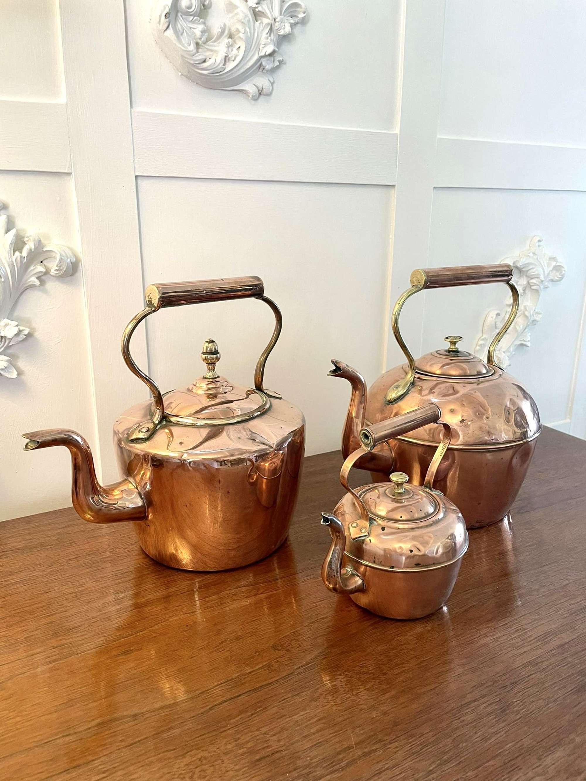 Antique Collection of Three Copper Kettles