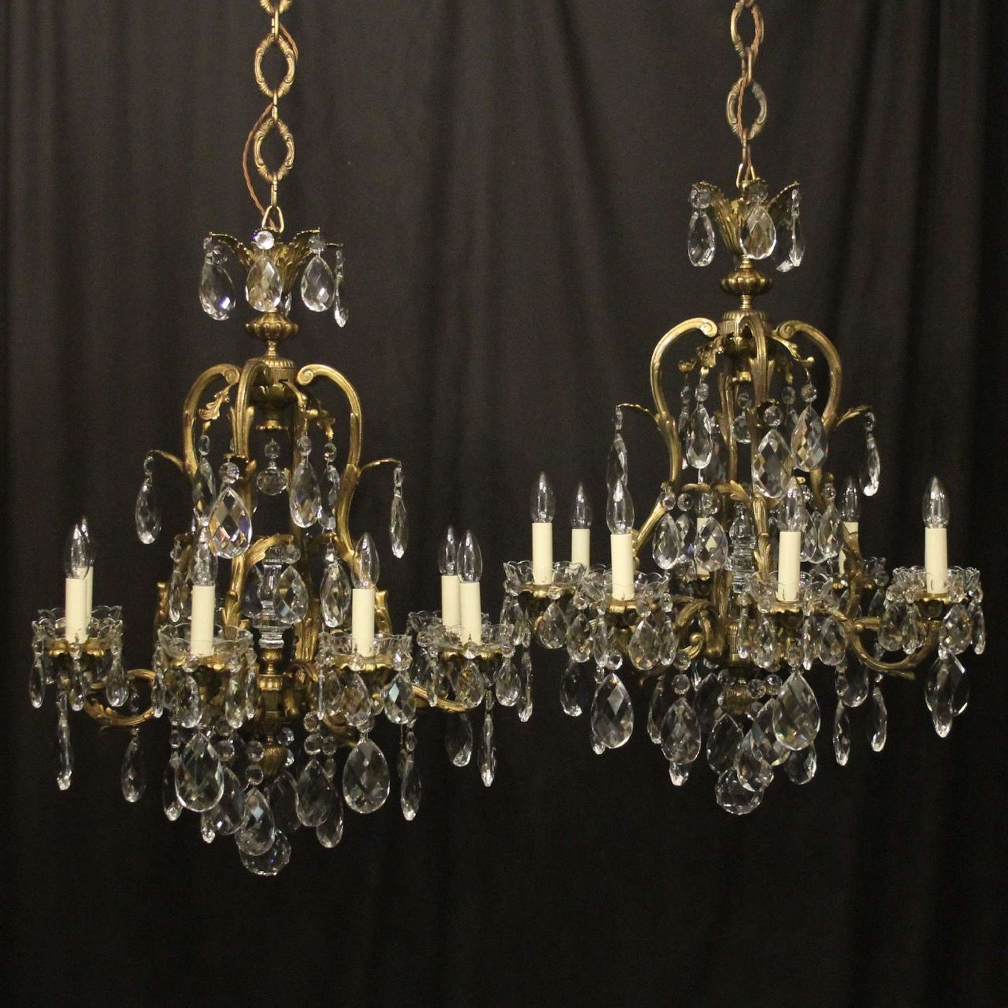 French Pair Bronze 8 Light Antique Chandeliers